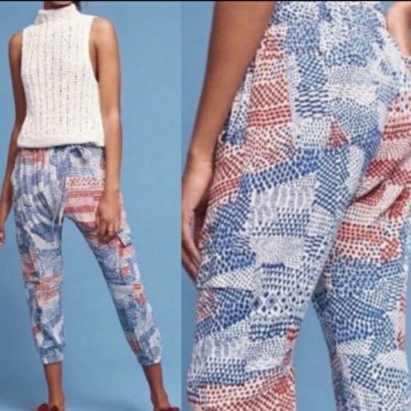 ANTHROPOLOGIE Hei Hei Blue & Red Printed Nouveau Harem Jogger Pants - Picture 1 of 15